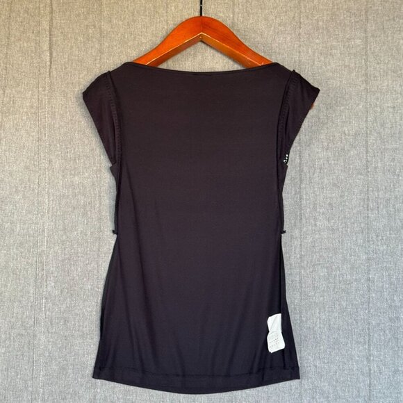 Vintage Y2K Miss Sixty Black Square Neckline Rhinestone Edged Long Fitted Top - Picture 10 of 15